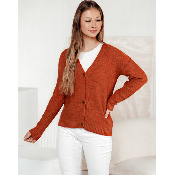 BASIC Tehlový dámsky sveter na gombíky CHICLINE MY2418 61532406