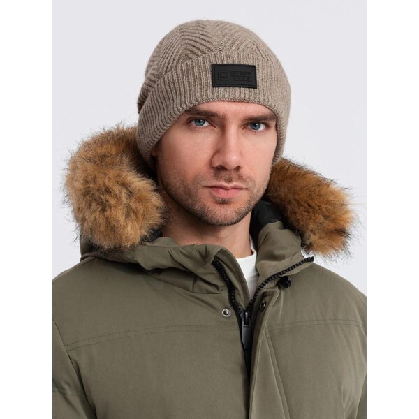 Ombre Clothing Zimná popolavá pánska čiapka V6 ACWH-0122 60780641