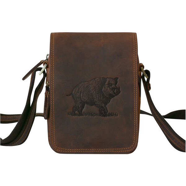 Mercucio Malá hnedá pánska kožená taška cez rameno s diviakom 61138916