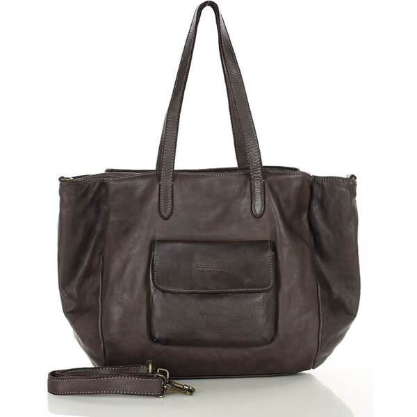 MARCO MAZZINI Dámska trojkomorová kožená shopper taška | tmavohnedá 61146190