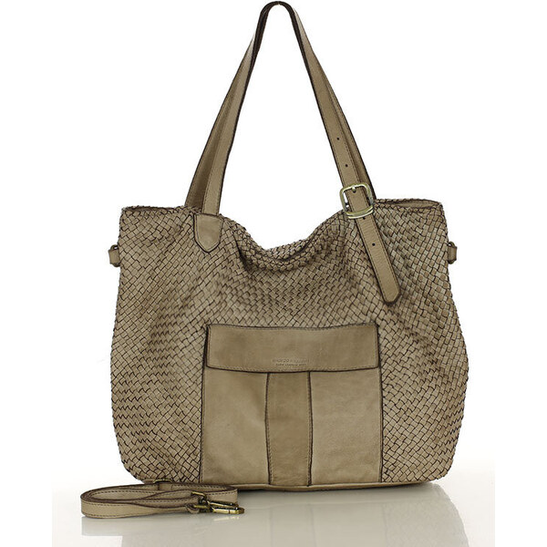 MARCO MAZZINI Veľká pletená kožená shopper taška | béžová v250d 61146201