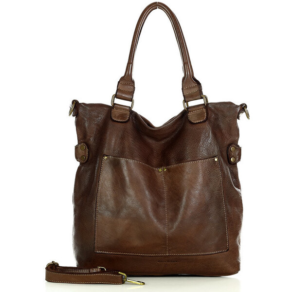 MARCO MAZZINI Dámska kožená shopper taška XL Vintage | čokoládová v7t 61146195