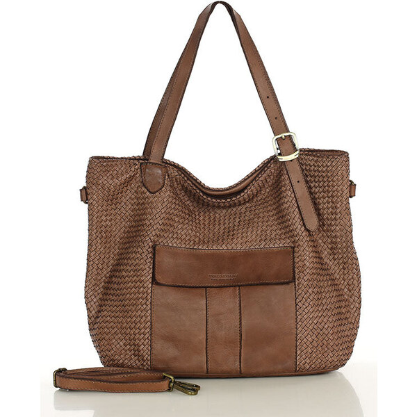 MARCO MAZZINI Veľká pletená kožená shopper taška | hnedá v250c 61146199