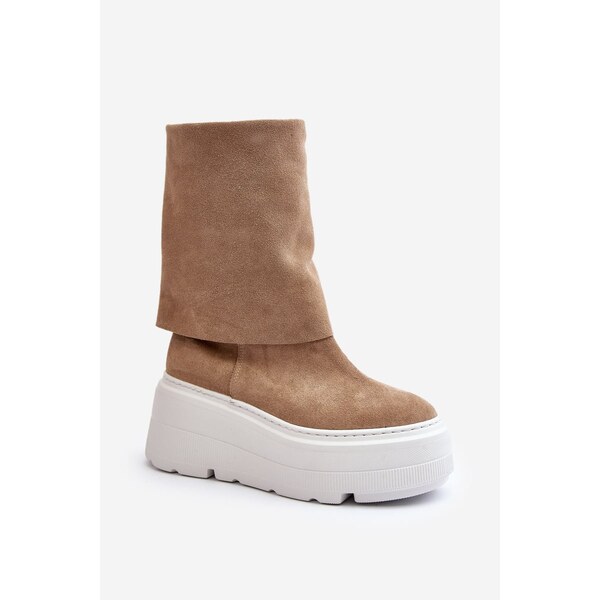 Zazoo 3410 Semišové Dámske Topánky Na Masívnej Platforme Bežové 65348205