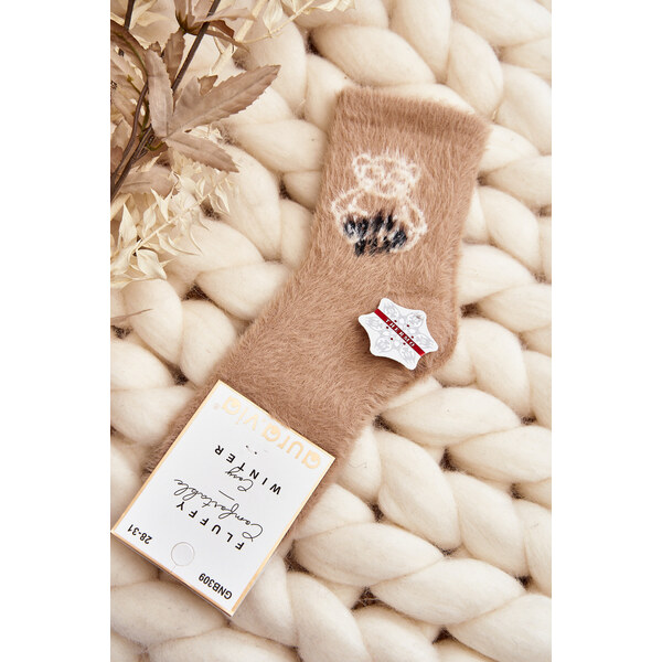Just Play Detské chlpaté ponožky s medveďom béžové 50553993