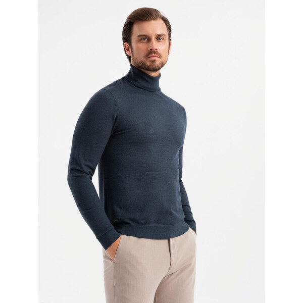 Ombre Mens knitted turtleneck with viscose - navy blue 64788204