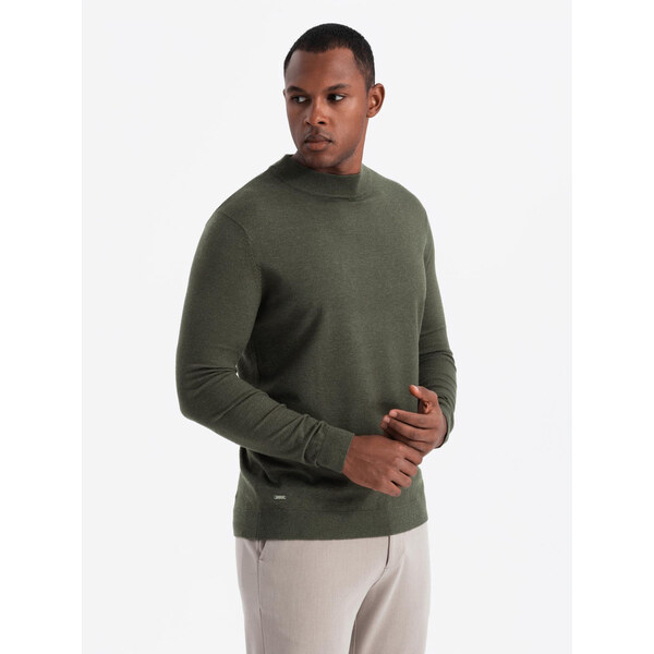 Ombre Mens knitted half turtleneck with viscose - dark olive 64788202