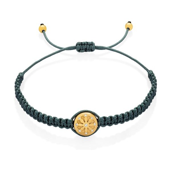 Dámsky macrame náramok Dharma - Zlatý kov - zelená šnúra Trimakasi 61284996