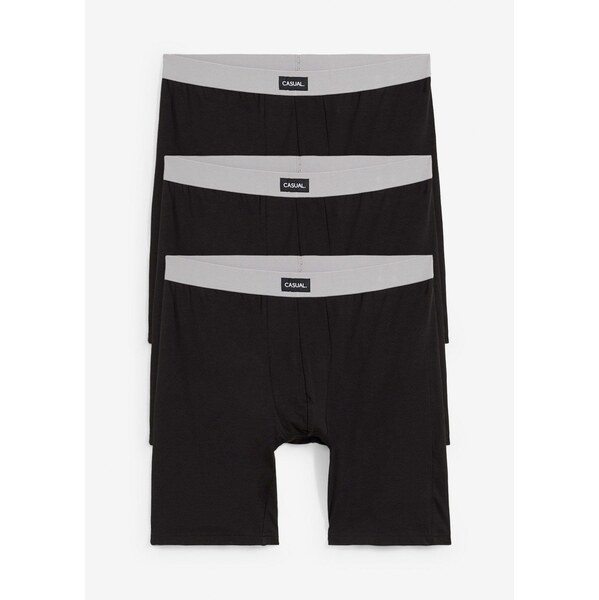 bonprix Dlhé boxerky, široké, s bavlnou (3 ks), farba čierna 61305792