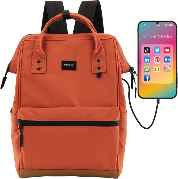 BASIC Himawari Tmavooranžový dámsky batoh s predným vreckom a USB 65151228