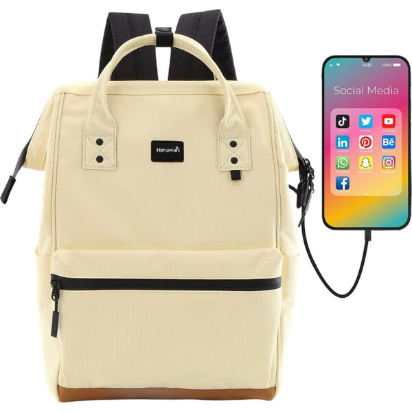 BASIC Himawari Svetložltý dámsky batoh s predným vreckom a USB portom 65151764