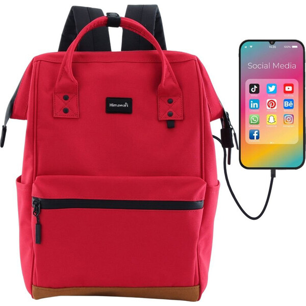 BASIC Himawari Červený dámsky batoh s predným vreckom a USB portom 124 65151230