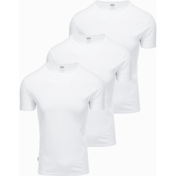 Ombre Set of mens BASIC cotton shirts with round neckline - 3x white 64788250