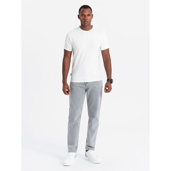 Ombre Mens SLIM FIT T-shirt with round neckline and logo - white 64788254