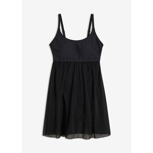 bonprix Plavkové šaty so sieťovinou, farba čierna 44814820