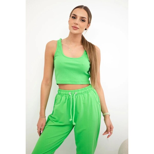 MladaModa Crop-topová tepláková súprava na ramienka model 9334 neónovo 32328310