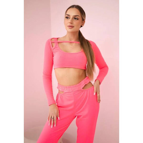 MladaModa Tepláková súprava s crop-topovou blúzkou model 9340 neónovo 31176098