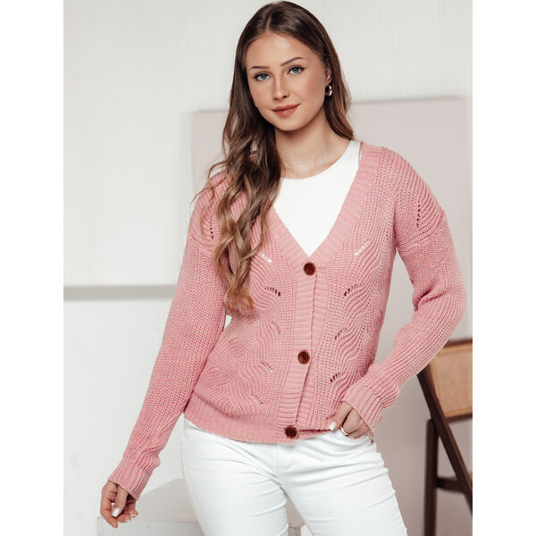 BASIC Svetloružový dámsky sveter na gombíky KNITVIA MY2410 61575016