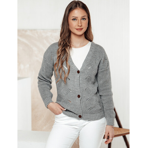 BASIC Svetlosivý dámsky sveter na gombíky KNITVIA MY2401 61575017