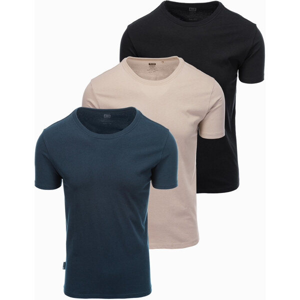 Ombre Set of mens BASIC cotton shirts with round neckline - black/gray 64788246