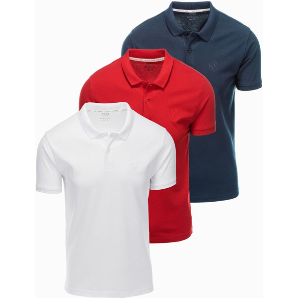 Ombre BASIC mens cotton polo t-shirt set - navy blue/white/red 64788367