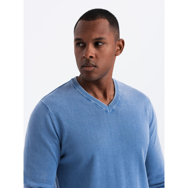 Pánsky sveter Ombre s výstrihom do V - modrý 50543511