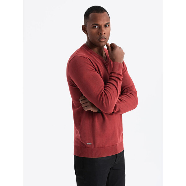 Ombre Mens wash sweater with v-neck - red 52492636