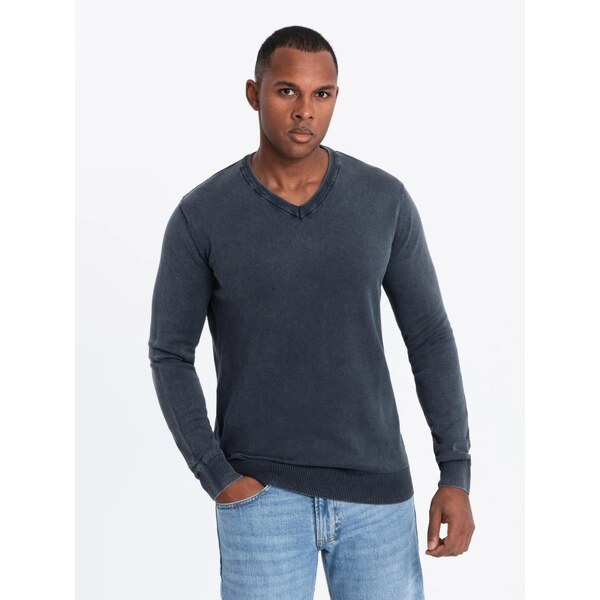 Ombre Clothing Pánsky sveter s V-výstrihom v granátovej farbe V2 SWOS 48973813
