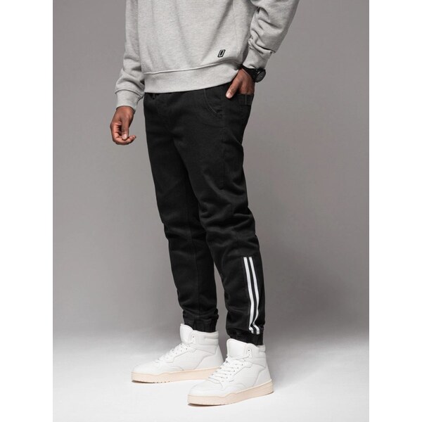 Ombre Clothing Jedinečné čierne rifľové joggery s pásmi po bokoch PADJ 61613207