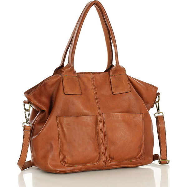 Genuine Leather Hnedá kožená priestranná shopper kabelka MARCO MAZZINI 25749307