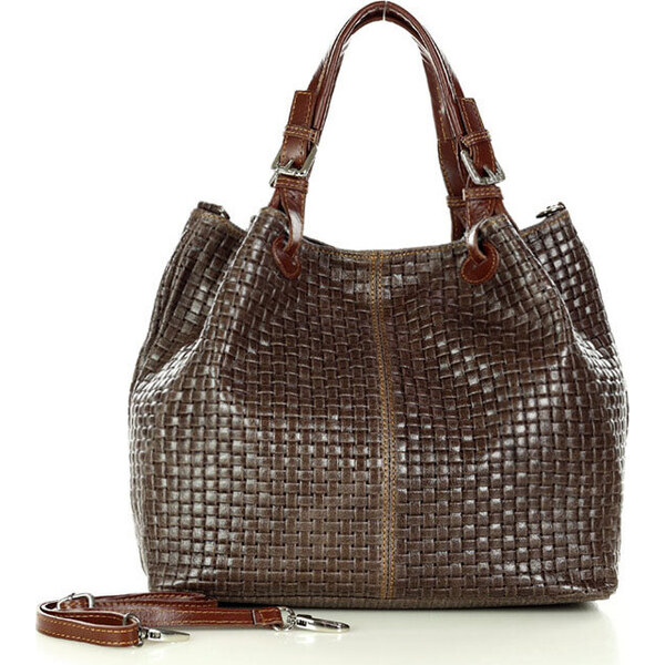 Genuine Leather MAZZINI tmavohnedá tkaná kožená shopper kabelka (s147h 28108281