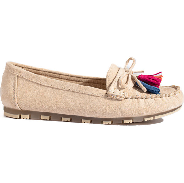 SHELOVET Béžové boho semišové mokasíny so strapcami Shelvt Béžová 66147250