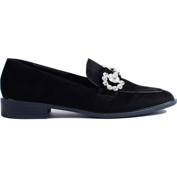 Čierne semišové mokasíny so striebornou sponou Shelovet T536P-B 66147260