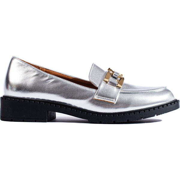 SHELOVET Strieborné mokasíny so zlatou sponou H8-581S 66148241