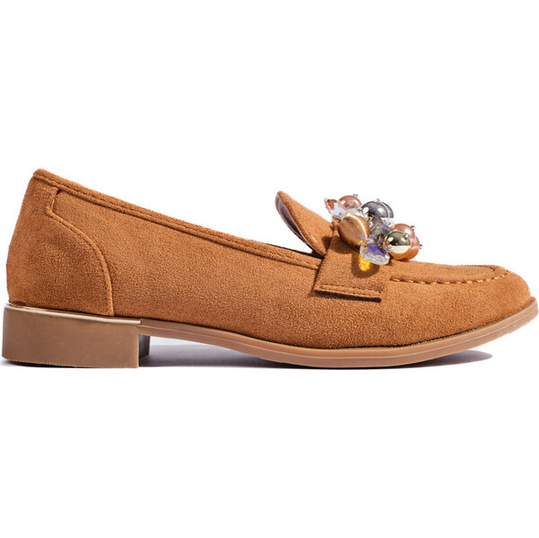 SHELOVET Hnedé semišové Lordsy s kryštálikmi H8-515C 66148222