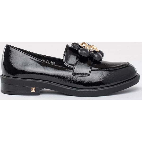 SHELOVET Čierne dámske lakované mokasíny s medvedíkom GD-XR-389B 66148776
