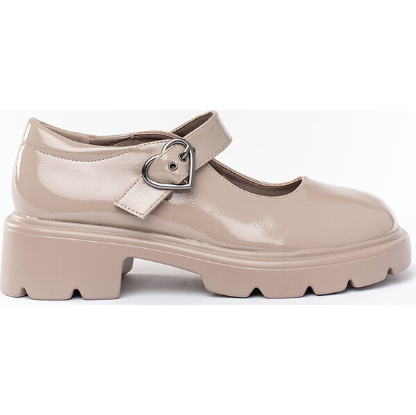 SHELOVET Lakované Mary Jane béžové poltopánky na hrubej podrážke GD 66148757