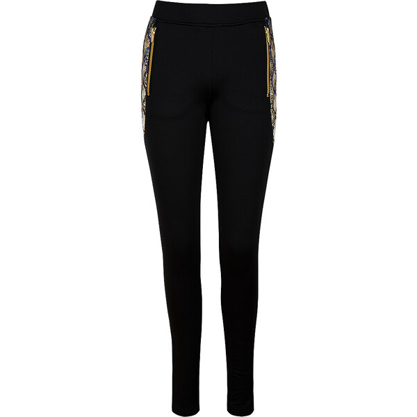 TERMOVEL Čierne dámske teplé nohavice s hadím vzorom na bokoch 57869264