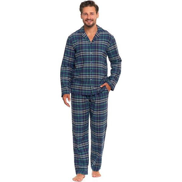 Moraj Pánske flanelové pyžamo Cedrik modro-zelené kockované 58289903