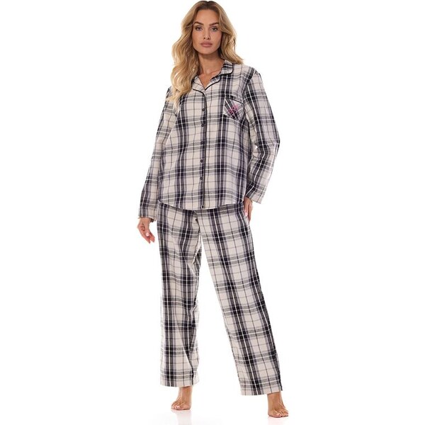 L&L Dámske flanelové pyžamo Roxy sivé káro 59845214