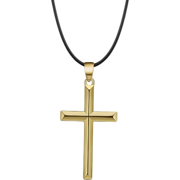 MAJYA Strieborný prívesok KRÍŽ pozlátený s koženou čiernou šnúrkou 50 64582191