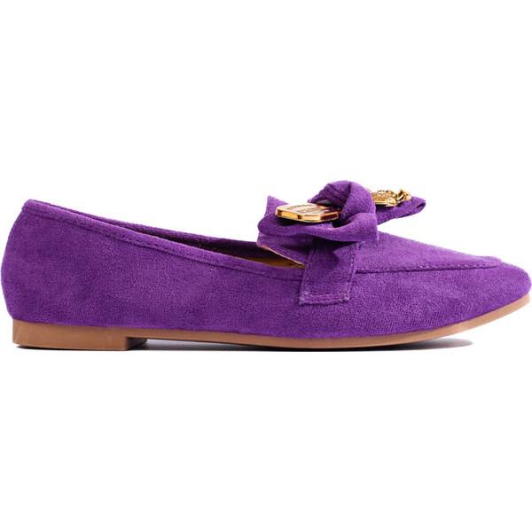 SHELOVET Fialové semišové mokasíny s mašľou H8-586PU 66148226