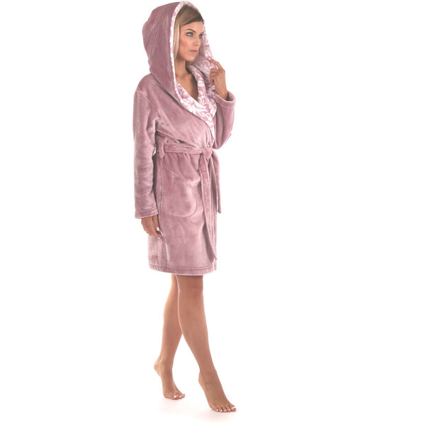 Dámsky župan s kapucňou Flora 4856 4353 krátky jednofarebný fialová 58450818