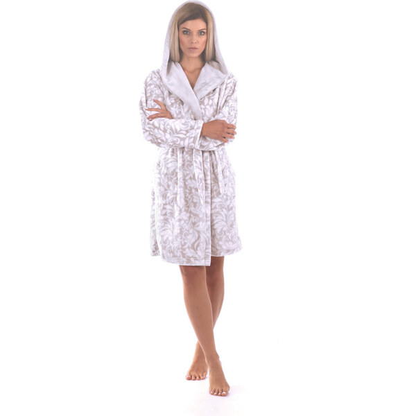 Dámsky župan s kapucňou Flora Short 4856 Patterned dove grey - Vestis 60298210