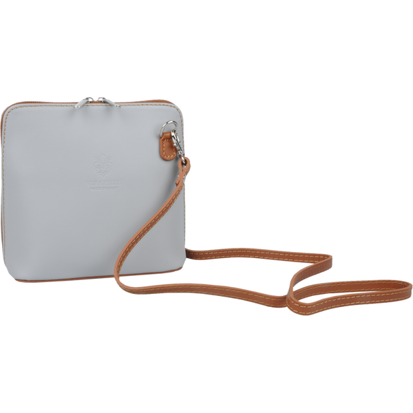 Sivá kožená talianska crossbody kabelka Grana Grigia Chiara Camel 61689036