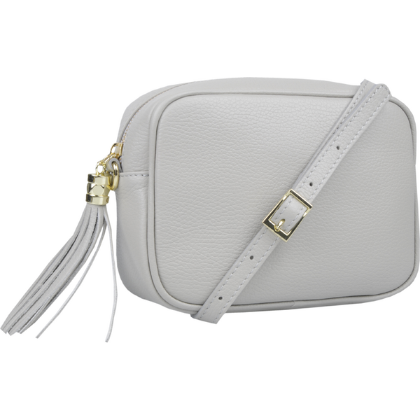 Sivá kožená talianska crossbody kabelka Bala Grigia Perla NovaKabelka 61689040