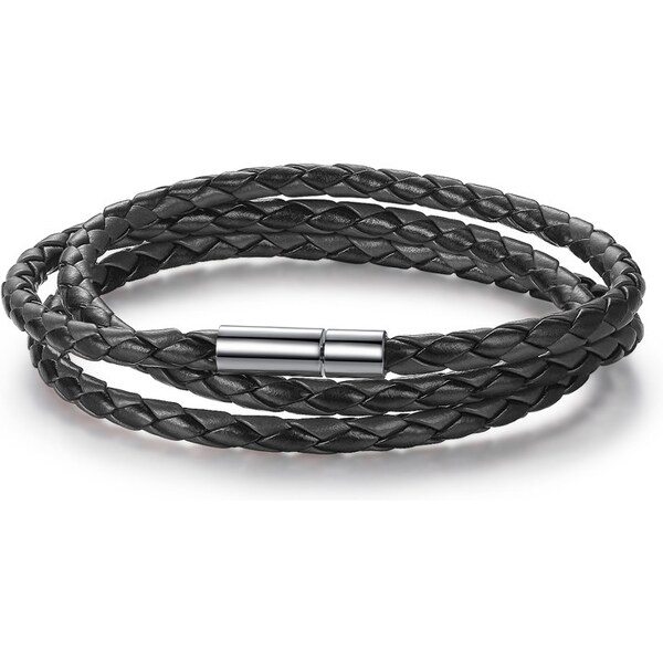 Ligot Kožený pletený náramok čierny 60229005