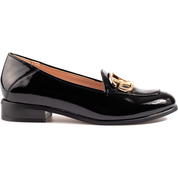 BASIC Čierne lakované mokasíny so zlatou sponou 23-12054B/PAT 49224059
