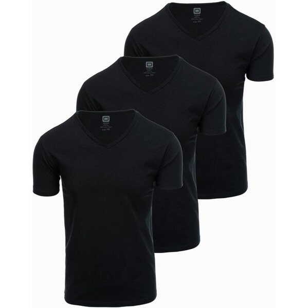 Ombre Clothing Trojbalenie čiernych bavlnených tričiek s V výstrihom 61700641