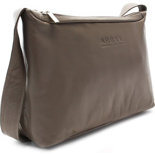 Arwel Hnedošedá kožená dvojzipsová kabelka so širokým popruhom 212 66066007